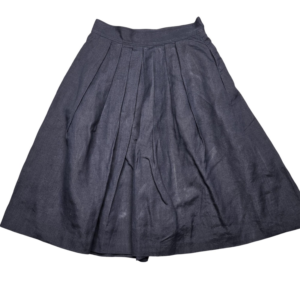 Burberry Prorsum Skirt Womens 46 Blue Pleated Twill Lined Knee Length Made Italy